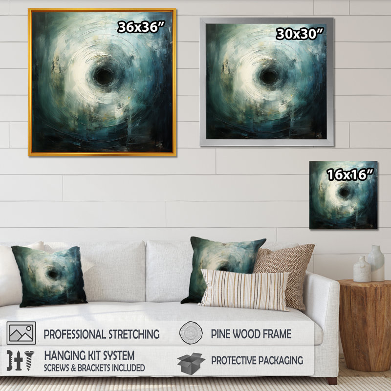 «White and Green Spiraling Galatic Vortex - Abstract Spirals», art mural, H 36 po x l 36 po x P 1,5 po, Cadre flottant noir