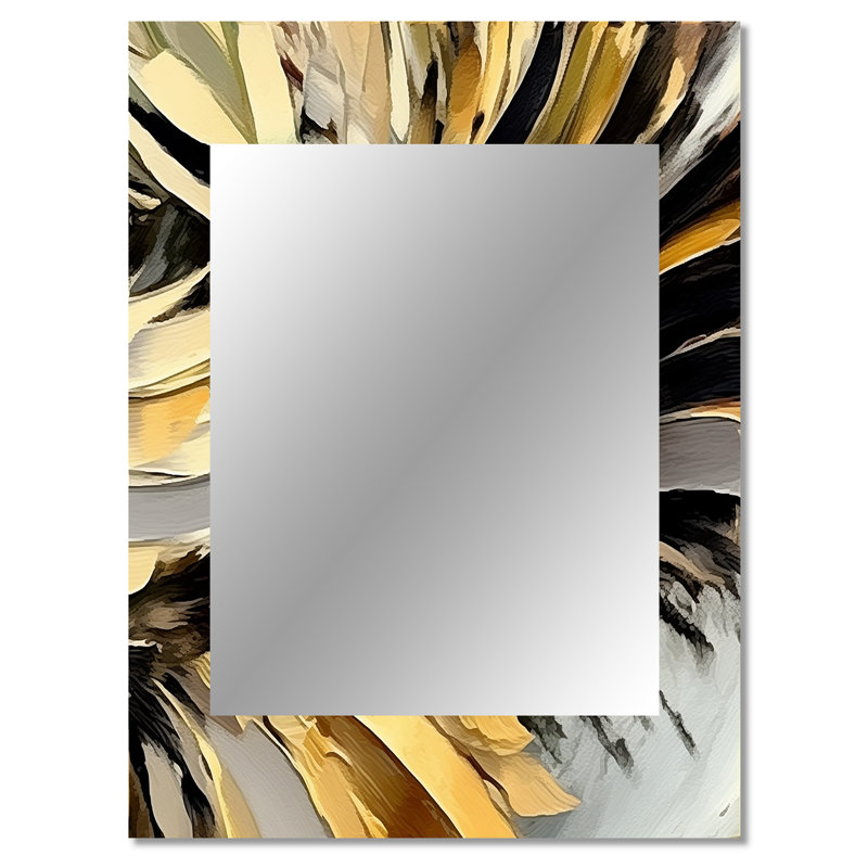 Dreams Of Abundance Black And Gold II - Abstract Painting Mirror, Gold Unique Wall Mirror, Printed Metal Art, 32" x 24"