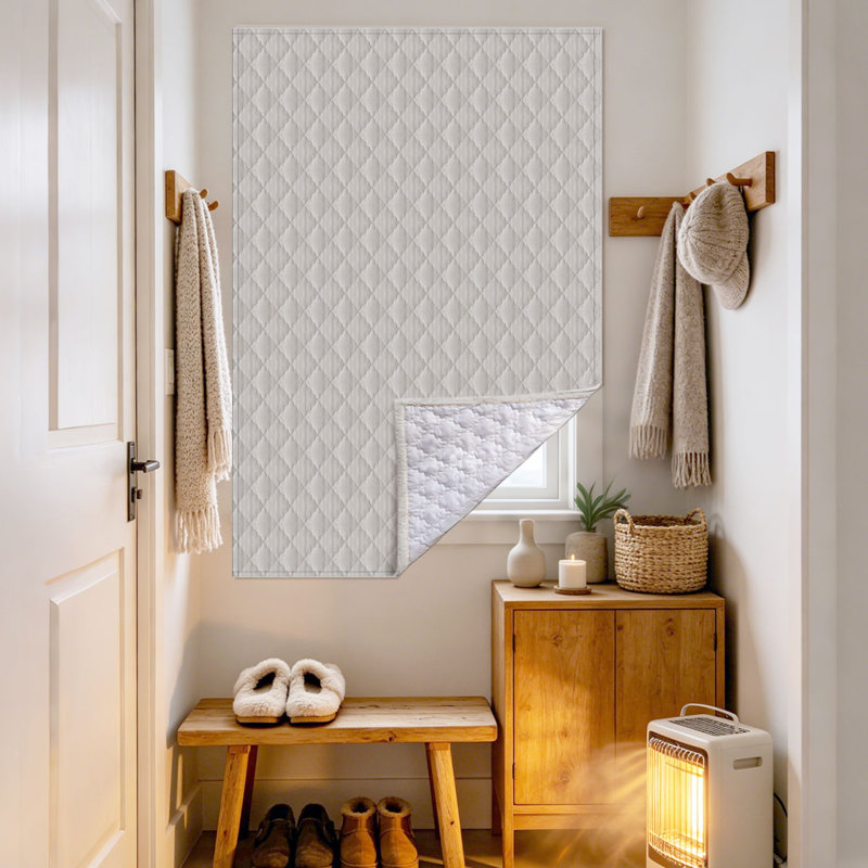 1 Panel Quilted Thermal Insulated Curtain, Beige Ogee Stitched Heavy Duty Window Drape, Noise Reducing, Cold & Heat Blocking, Energy Efficient, For Bedroom/Living Room