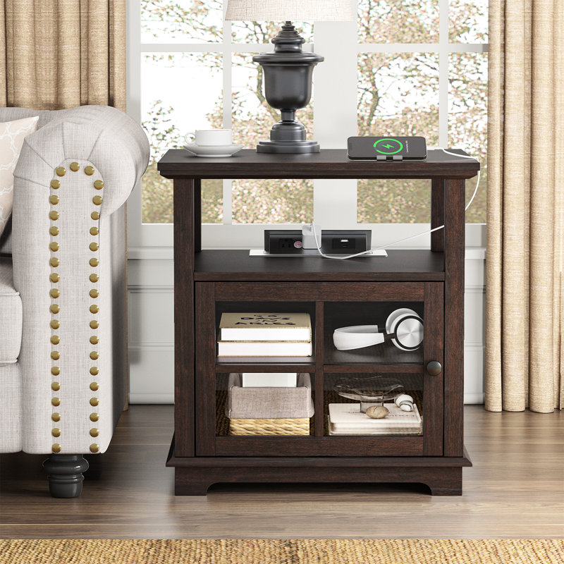 Table de bout haute de 24 po avec rangement et prises intégrées Cherelyn pour salon, chambre à coucher, bureau, tables de chevet