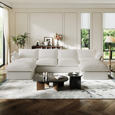 Canapé modulaire en lin mélangé Linen Blend, canapé convertible rembourré Cloud