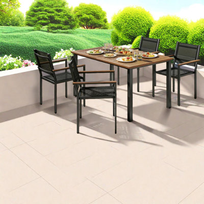 Ensembles de salle à manger de patio moderne, bois de teck, style extérieur spacieux