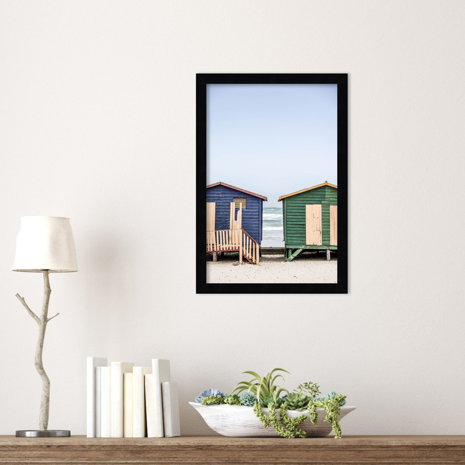 Popplewell "Blue and Green Huts" Print, Black, 17" H x 12" W