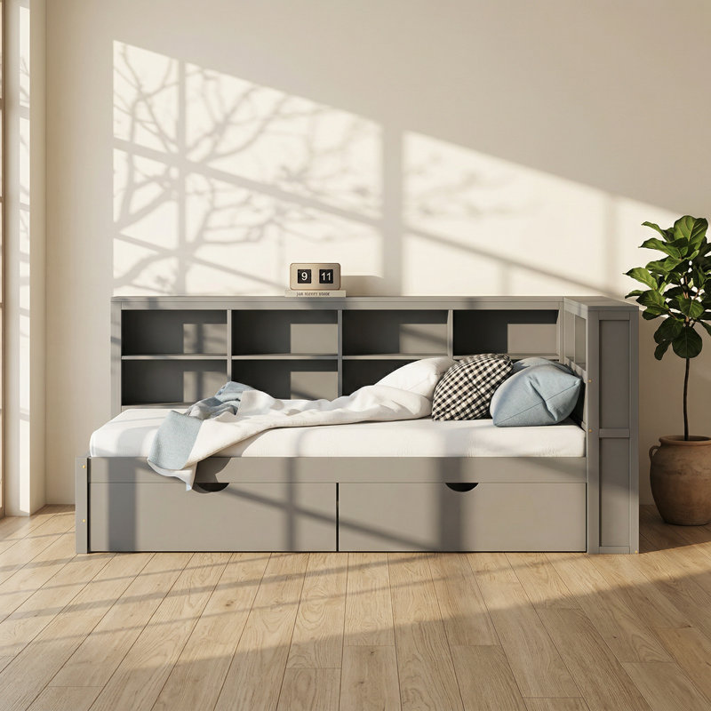 Lit de jour simple en bois de pin à 2 tiroirs l 47,9 po x P 83,9 po x H 36,6 po Homey Life