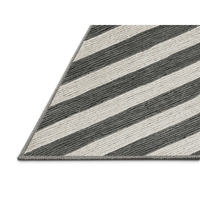  Tapis lavable rayé gris acier et blanc, Carré 5 pi