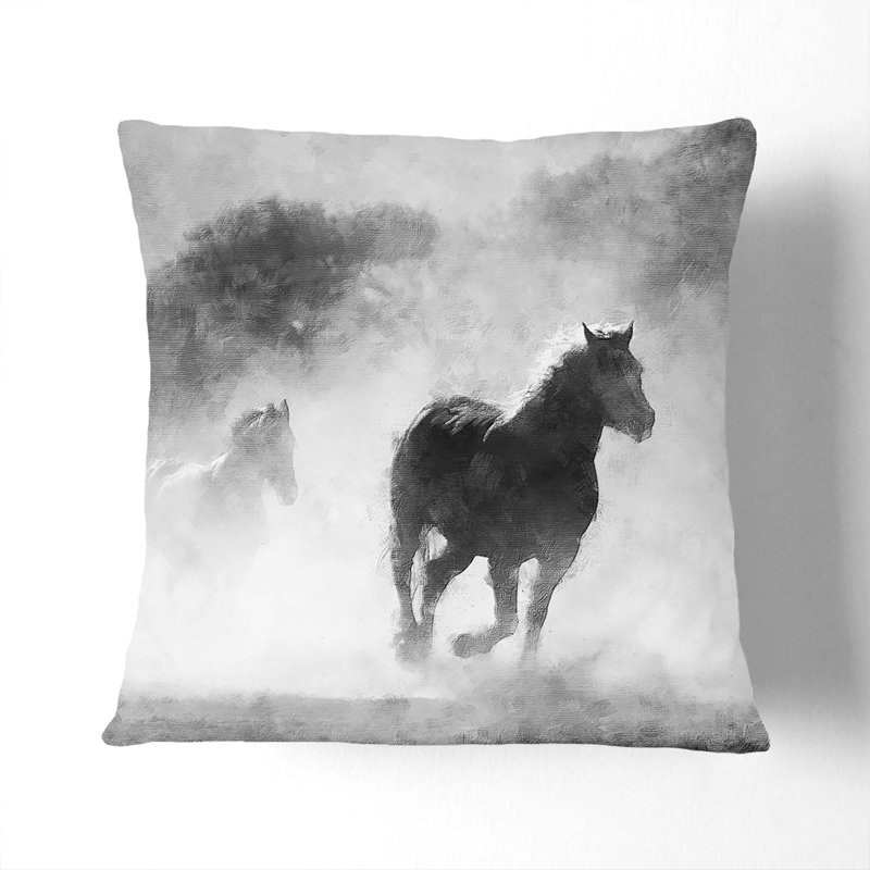 Horses Painting Cushion with Filling, 40cm H x 40cm W x 15cm D