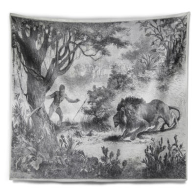 Lion mangeant la tapisserie de l'homme Animal