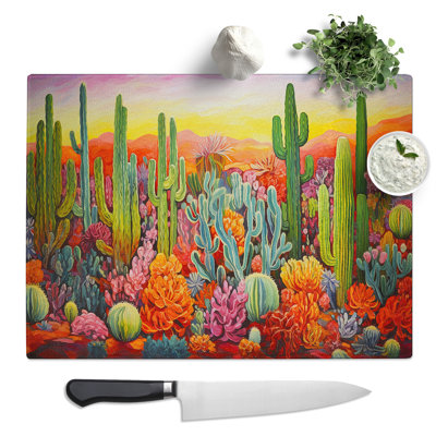 Cactus Orphism  Glass Chopping Board