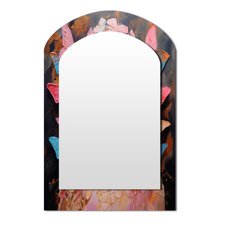Pink Butterfly Fashion Portrait Elegance I - Fashion Arch Decorative Mirror On Metal, 43" x 33"