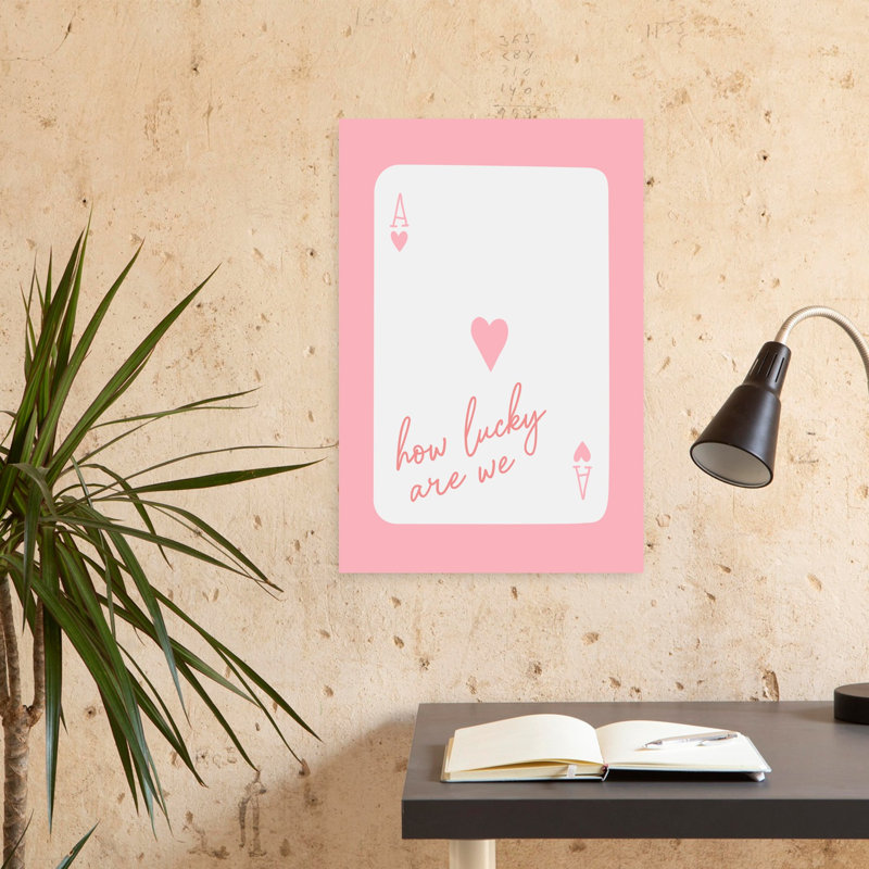 How Lucky Are We Ace Pink Bold Contemporary Minimalist Coastal Wall Art Print 1 Piece Wrapped Canvas Wall Art