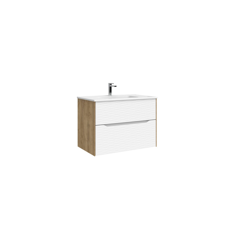 Meuble-lavabo de salle de bain Collection SAHARA par DAX, Blanc mat / chêne