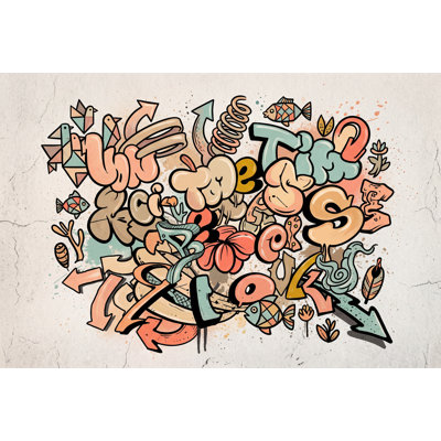 Abstract Graffiti Wallpaper Bubble Lettering Arrows Wall Mural