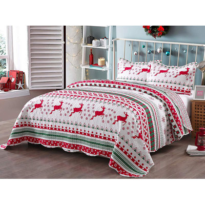 Christmas Snowflake Rustic Polyester Striped Quilt