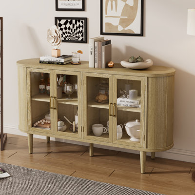 Buffet en treillis avec rangement, armoire de rangement en bois avec portes en verre et tablettes réglables pour la cuisine, la salle à manger et le salon Trexm