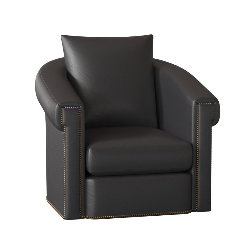 Andre Swivel Armchair, French Natural, Outsider Raven Genuine Leather