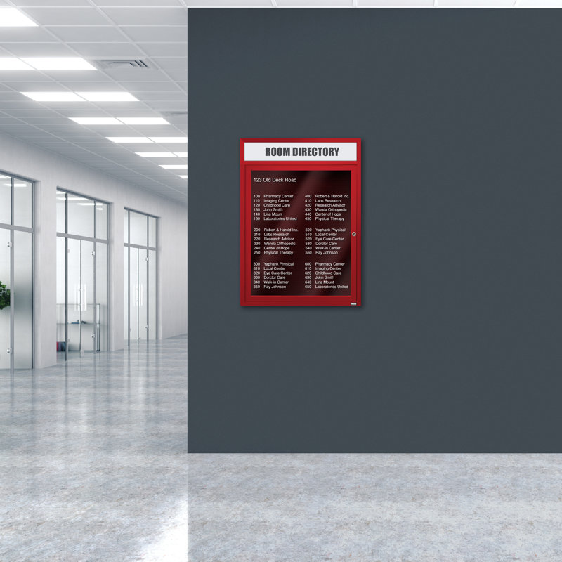 Carte à fixation murale délimitée directory cabinet, Rouge thermolaqué, Un, H 36 po x l 30 po