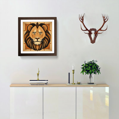 Lion Mid-Century - Single Picture Frame Print on Wood