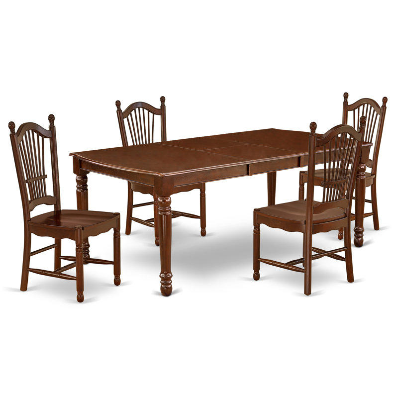 L'ensemble 5 pièces de table et chaises de cuisine comprend une table de salle à manger rectangulaire avec rallonge papillon et 4 chaises de salle à manger, acajou