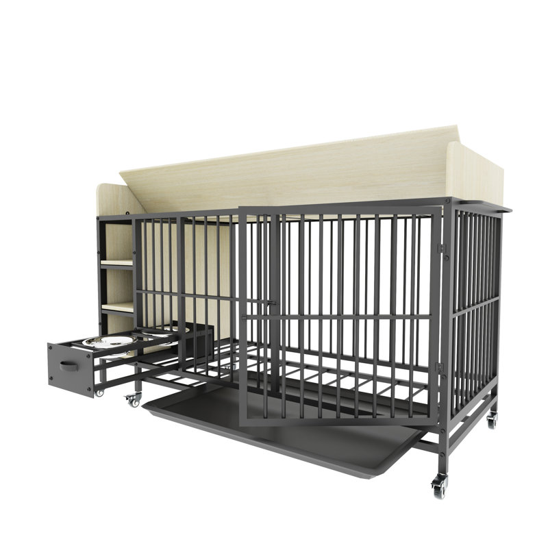 Cage pour animaux avec fonction à roulettes - cadre en fer et cadre pratique à compartiments noirs, Beige/noir