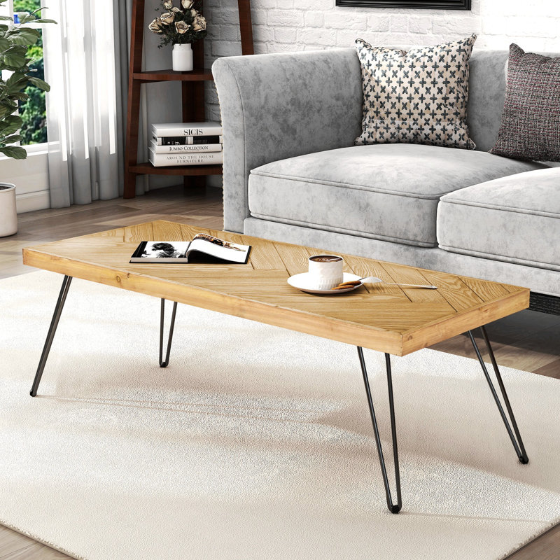 Table basse Devynn, table basse, table de salon avec pieds en métal, Bois naturel