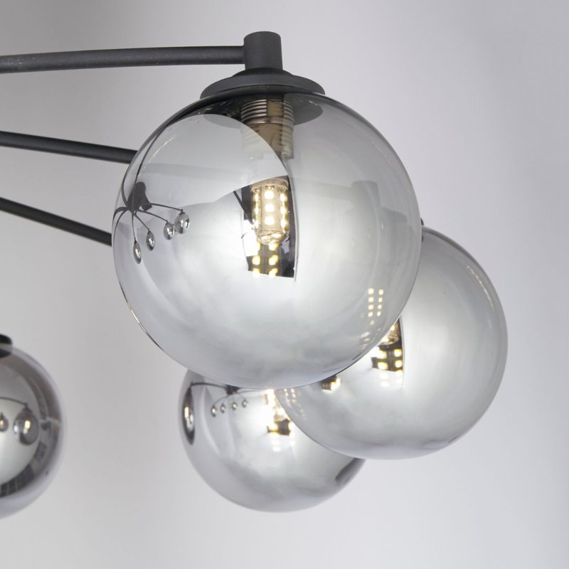 Glass Semi Flush Mount, 220cm H x 1020cm W x 630cm D, 8 Lights, Matte Black