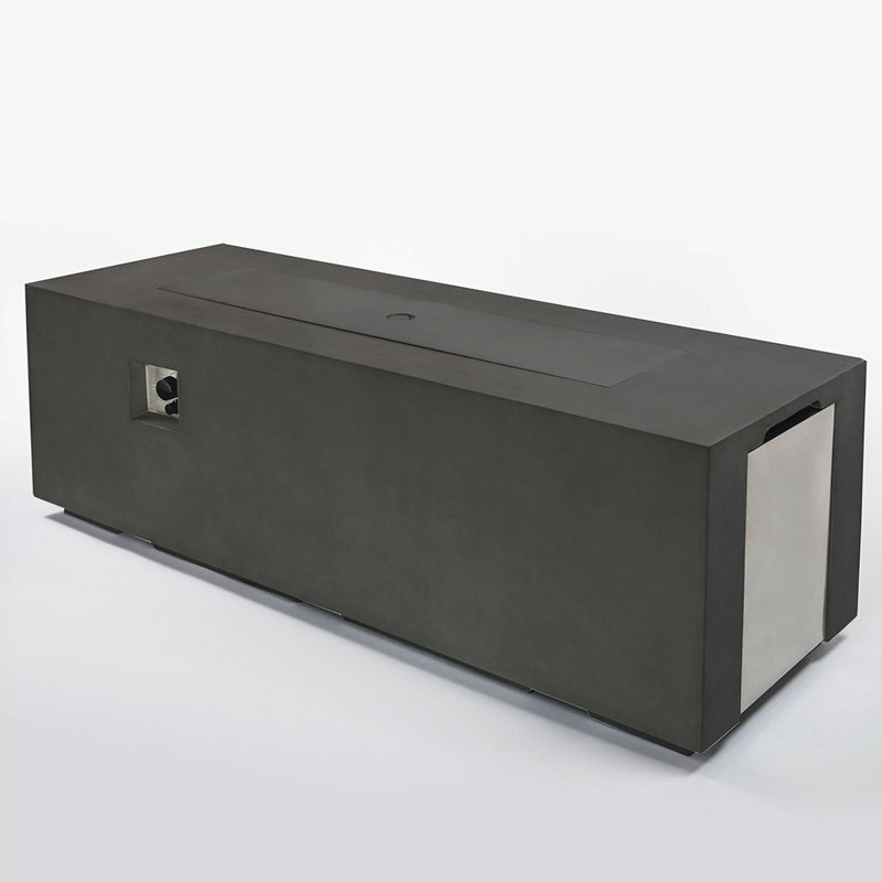 Zarazoga Rectangle Concrete Propane Smokeless Fire Pit Table with Lid, Dark Gray
