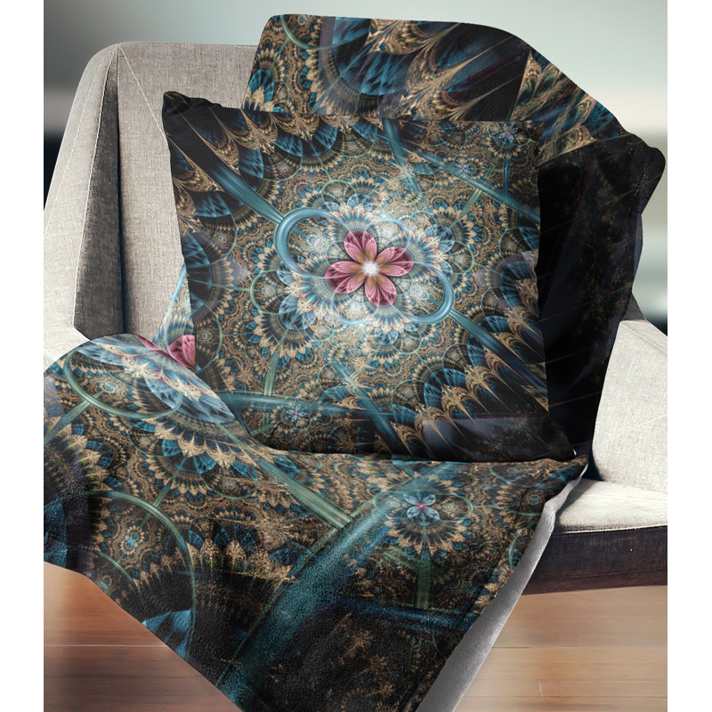 Fleur fractale mauve foncé - coussin imprimé abstrait, 16 po x 1 po, Coussin décoratif