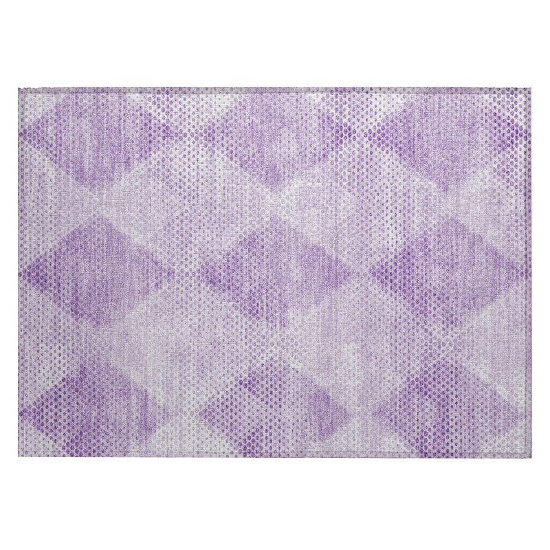 2' X 3' Lavender Geometric Washable Non Skid Indoor Outdoor Area Rug