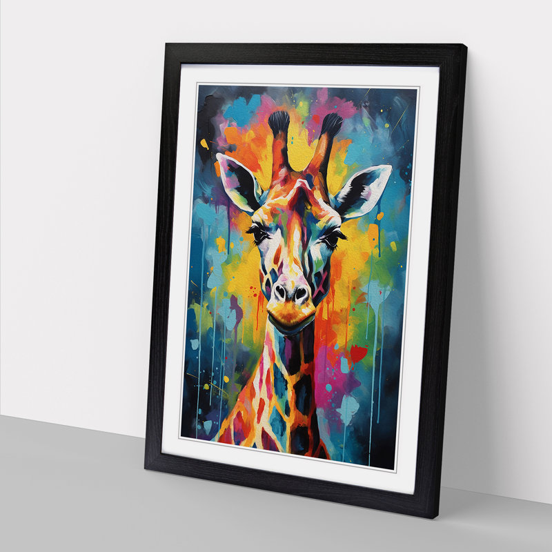 Giraffe Gestural - Framed Print, Black Framed, 34cm H x 25cm W