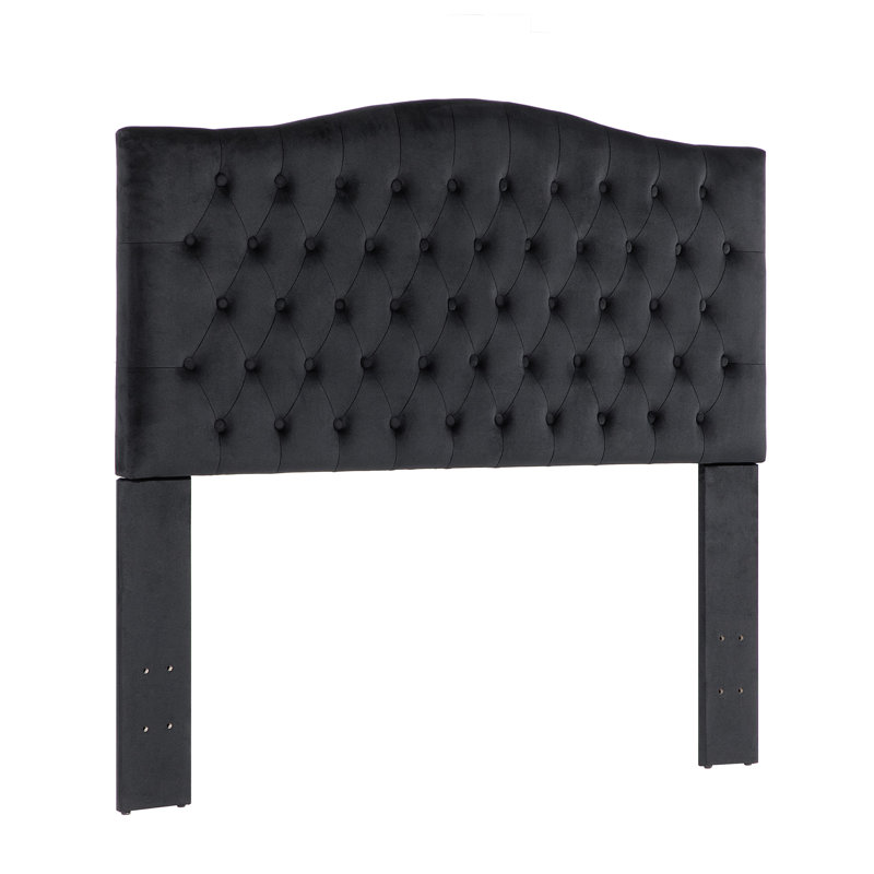 Queen Upholstered Headboard Only, Button Tufted Velvet Headboard, Wall Mountable, Easy Assembly- Black, Black Velvet