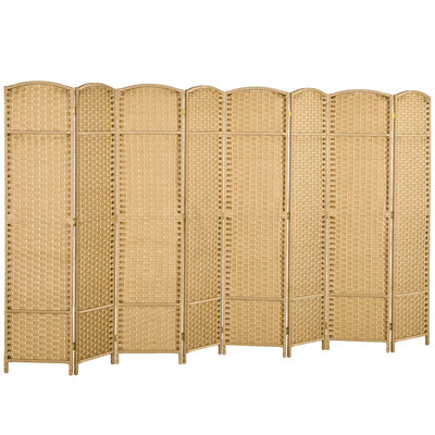 Room Divider 8 Panel, 5.6' Tall Freestanding Nature Wood For Bedroom Home Office, Fascinating Weaving Style Privacy Screen Bewitching Woven