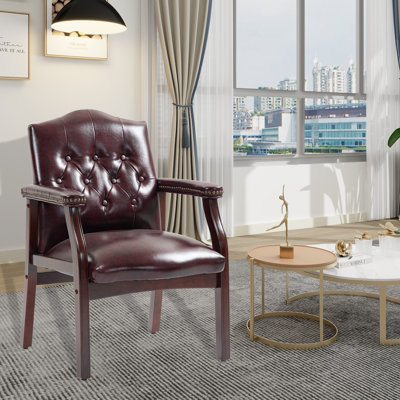 Mid-Back Leather Guest Chair with Padded Seat and Nailhead Trim, Office or Reception Side Chair, 35.83''H x 20''W x 26.57''D