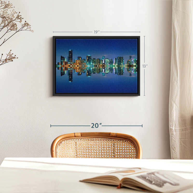 «Miami Night Skyline Wall Art», H 19 po x l 13 po