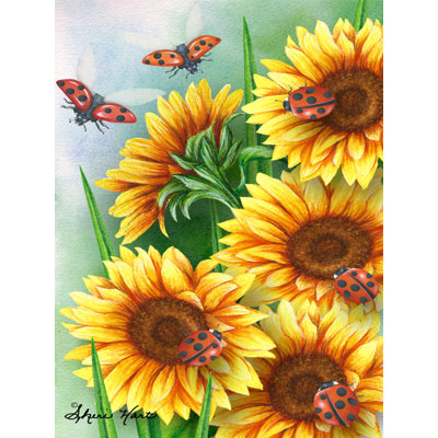 Sunflowers And Ladybugs - Wrapped Canvas Print