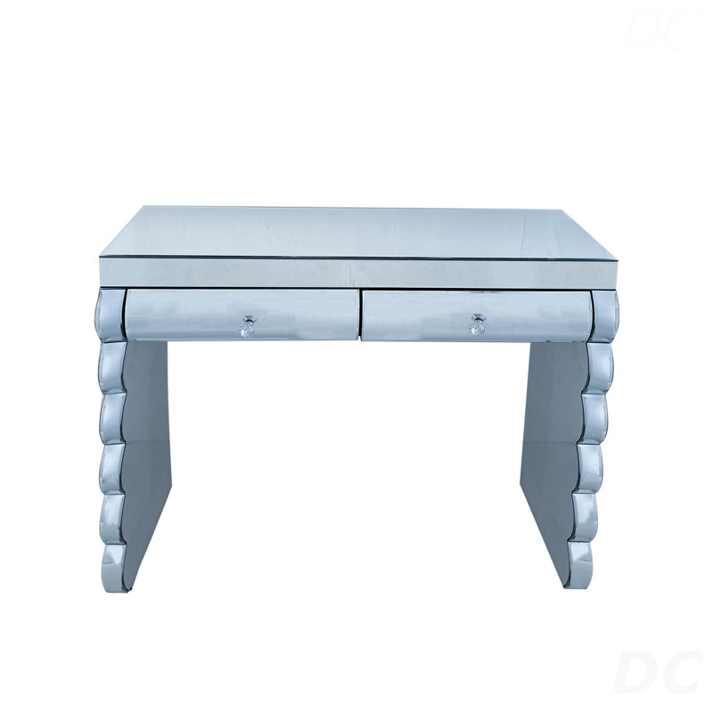Console à miroir, coiffeuse argentée pour miroir courbé au four avec 2 tiroirs, table d'appoint décorative en miroir convenant au couloir et au salon, coiffeuse à miroir