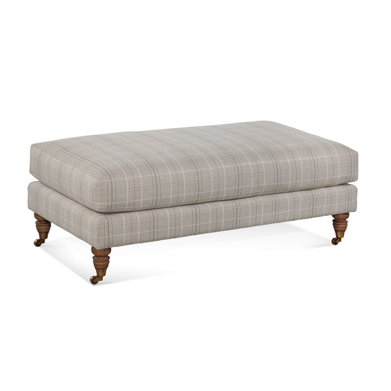 Celeste Upholstered Ottoman, Taupe Plaid; 0126-73, Aged Barrel