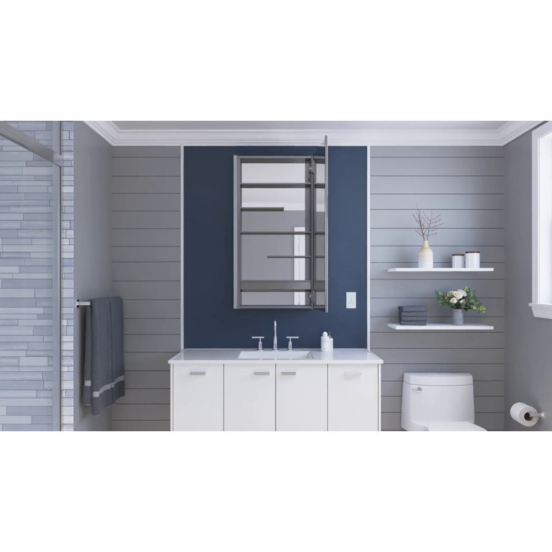 Maxstow Dark Anodized Aluminum Frameless Medicine Cabinet with Mirror