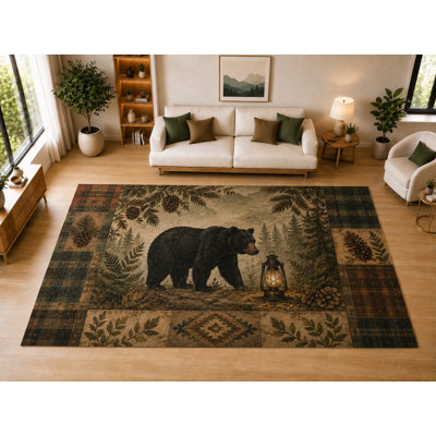 Tapis d'intérieur ultra-léger « Lanterne d'ours noir » (198 x 300 cm), motif lanterne de la forêt, idéal pour le salon, la chambre, la salle à manger, le bureau ou la salle familiale. Doux et à poils courts, avec un envers antidérapant en silicone. Couleur : marron.