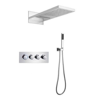 Système de douche mural chromé contemporain avec pomme de douche à effet de pluie de 22 pouces et valve brute en laiton massif Lano - Design moderne et luxueux