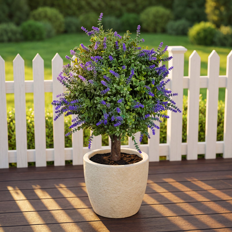24" Artificial Lavender Boxwood  Topiary Ball Tree with Ground Spike, Set of 2 Artificial Boxwood Bushes, Purple