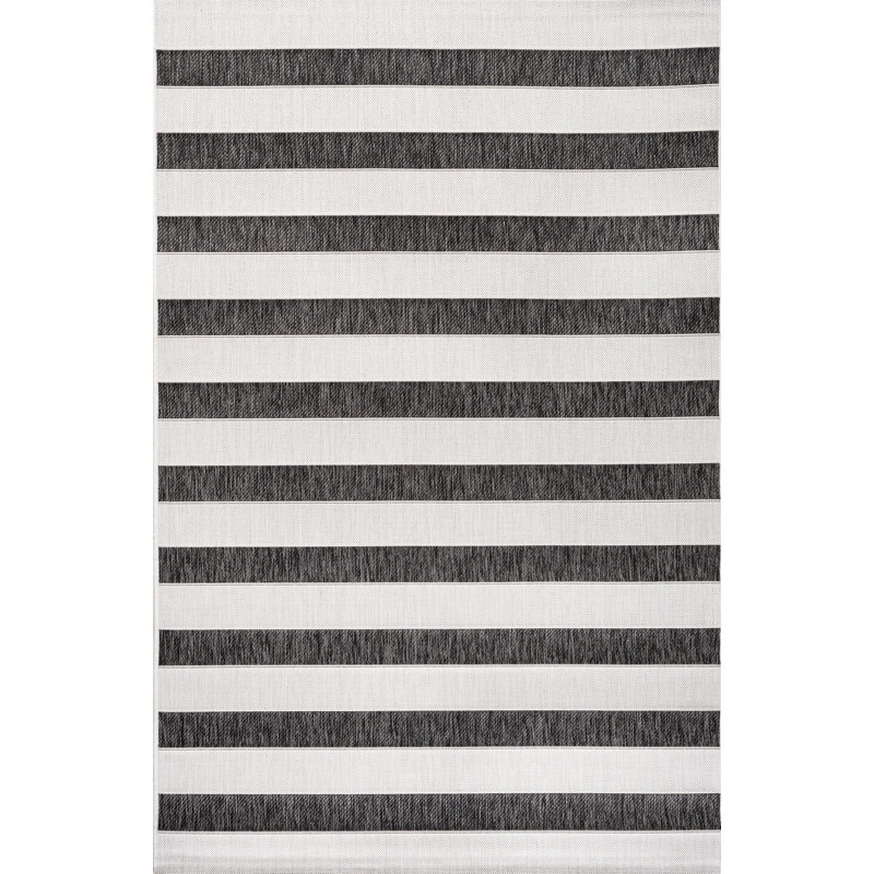 Aveiro Wide Stripe Black/Cream Indoor/Outdoor Rug, Rectangle 3' x 5'