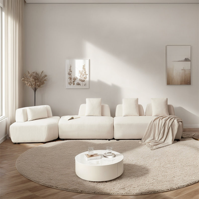 Guillema Upholstered Sectional, Beige Fabric