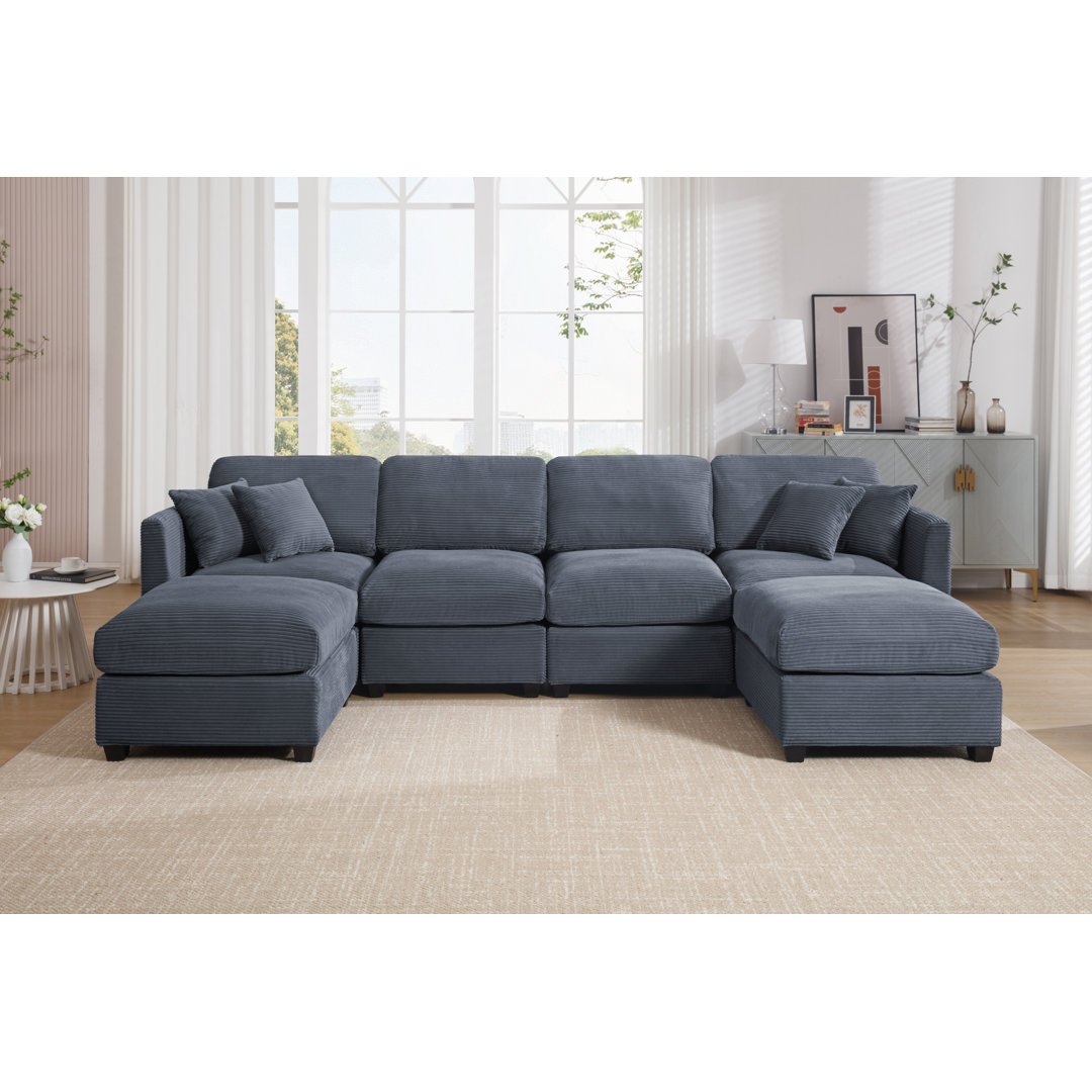 Bustamante Modern Corduroy 6-seater U Shaped Modular Sectional Sofa With Reversible Chaise Latitude Run® Body 