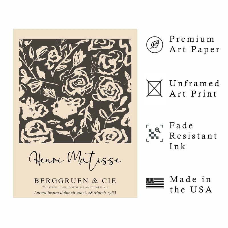 Impression florale florale de Henri Matisse, H 36 po x l 24 po