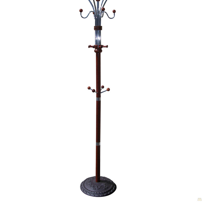 Portemanteau 73 po de hauteur chrome et bois, finition cerisier
