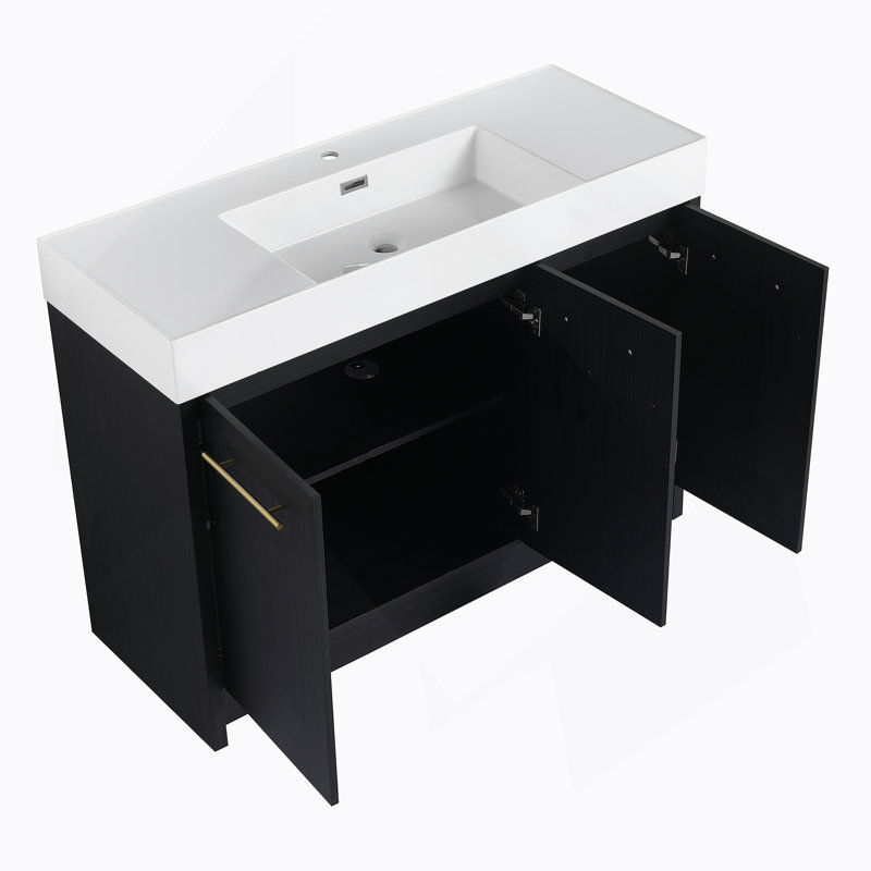 Ensemble de meuble-lavabo autoportant de 48 po avec lavabo en résine, avec porte à fermeture douce, ensemble KD, 48"