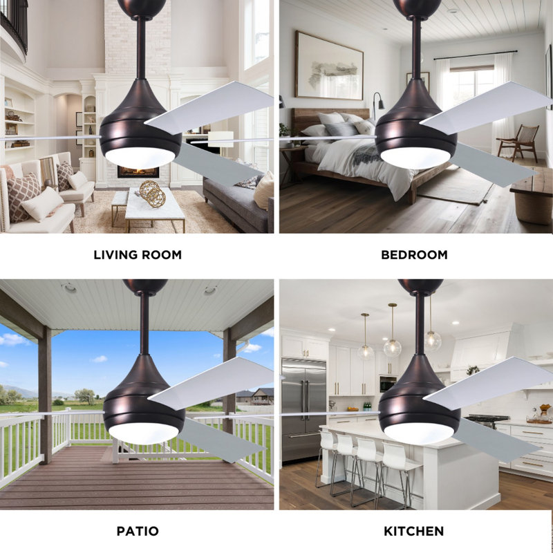 Donaire LED Outdoor Downrod Ceiling Fan, Brushed Bronze, Gloss White