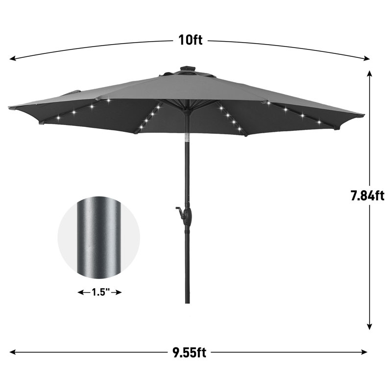 Parasol de plage éclairé 10 pi Joice, Gris