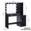 Bureau de coiffeuse 46,4 po avec miroir, lumières, 2 grands tiroirs, commode à 3 niveaux, modes d'éclairage, noir pour espace de chambre réglable de 46,4 po, rangement vertical