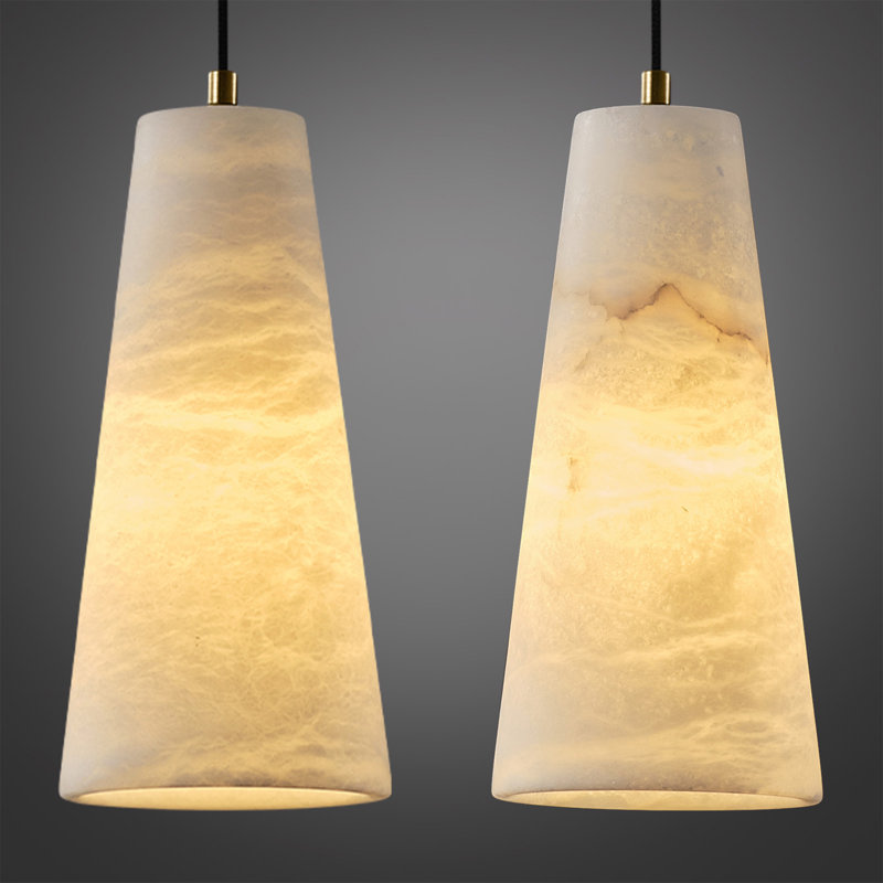 Luminaire suspendu en albâtre pour îlot de cuisine 2 lumières Juritza (ampoules incluses), Doré